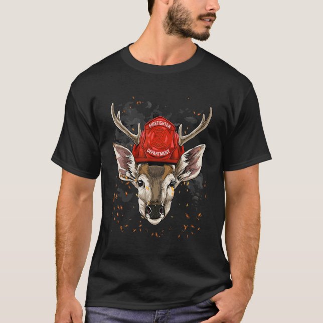 Camiseta Bombeiro Deer Fire Department Fireman Animal De (Frente)
