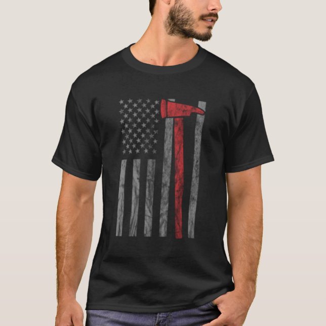Camiseta Bombeiro Distante Ax Usa Flag (Frente)