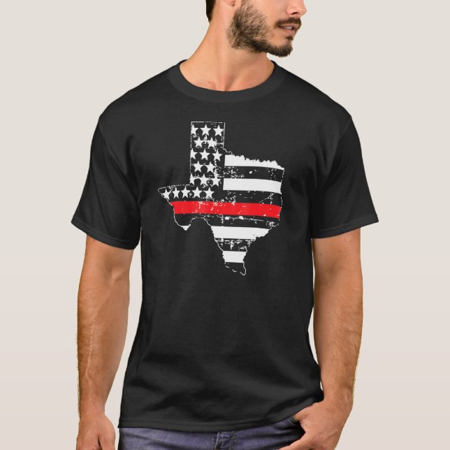 Camiseta Bombeiro do Texas Thin Red Rescut American Fl (Frente)