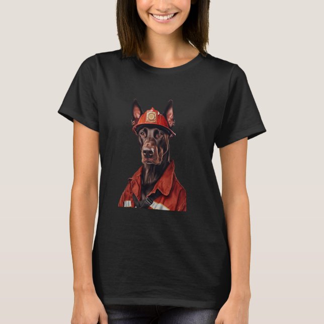 Camiseta Bombeiro Doberman Pinscher Tendência (Frente)