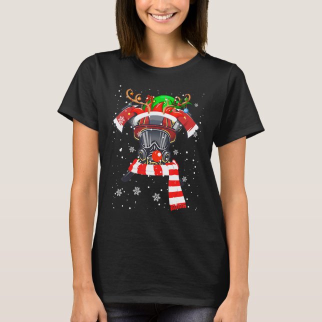 Camiseta Bombeiro Elf Reindeer Face a Bombeiro de Natal (Frente)