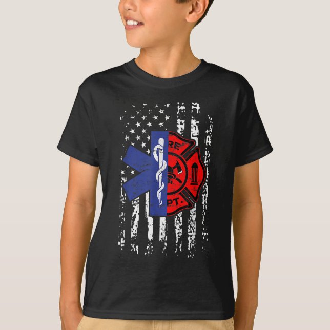 Camiseta Bombeiro EMT Bombeiro Bombeiro EMT American Flag G (Frente)
