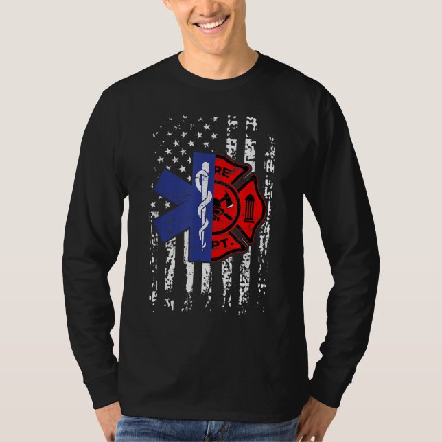 Camiseta Bombeiro EMT Bombeiro Bombeiro EMT American Flag G (Frente)