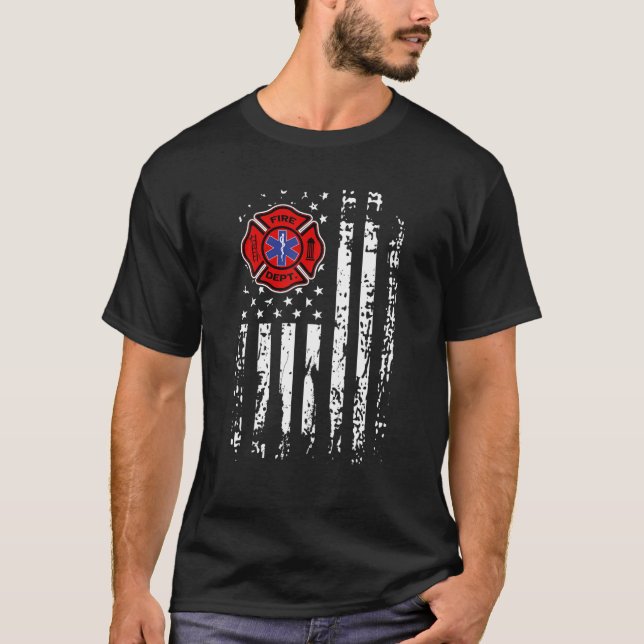 Camiseta Bombeiro EMT Bombeiro EMS American Flag Gift (Frente)