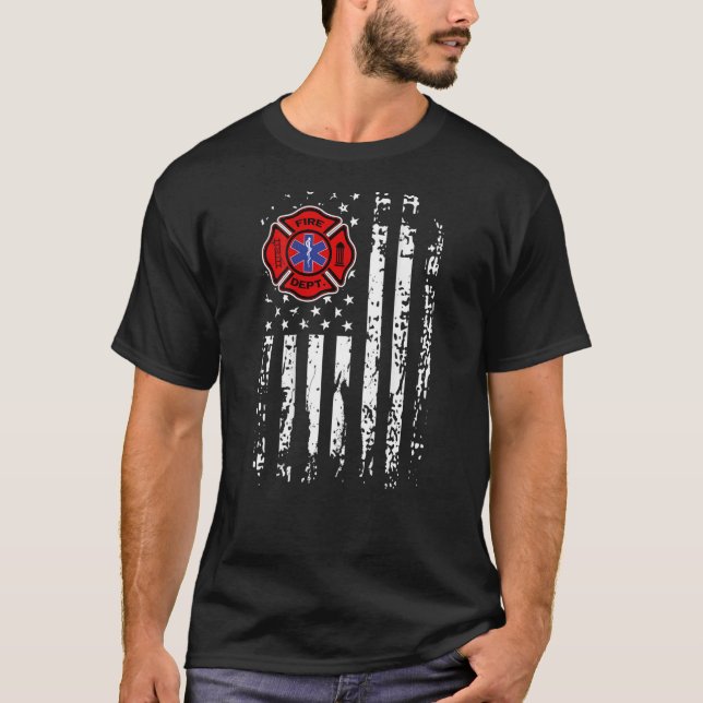 Camiseta Bombeiro EMT Bombeiro EMS USA Flag Back Prin (Frente)
