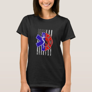 Camiseta Bombeiro Emt - Dois Lados Ems American Flag Firema