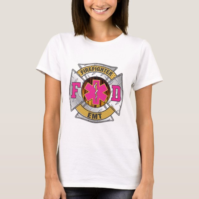 Camiseta Bombeiro EMT rosa (Frente)