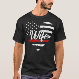 Camiseta Bombeiro Esposa Coração Thin Red Line Flag America
