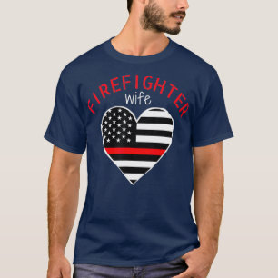 Camiseta Bombeiro Esposa Thin Red Line Heart Fireman