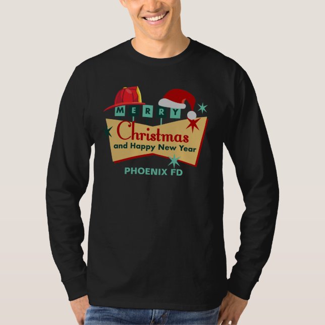 Camiseta Bombeiro Feliz Feliz ano novo de Natal (Frente)
