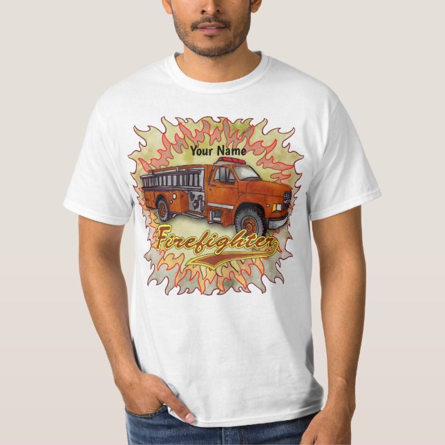 Camiseta Bombeiro furioso de caminhão de bombeiros (Frente)