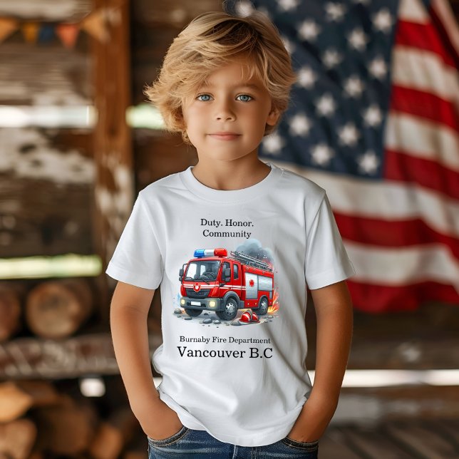 Camiseta Bombeiro heroico aborda a praça da cidade (Criador carregado)