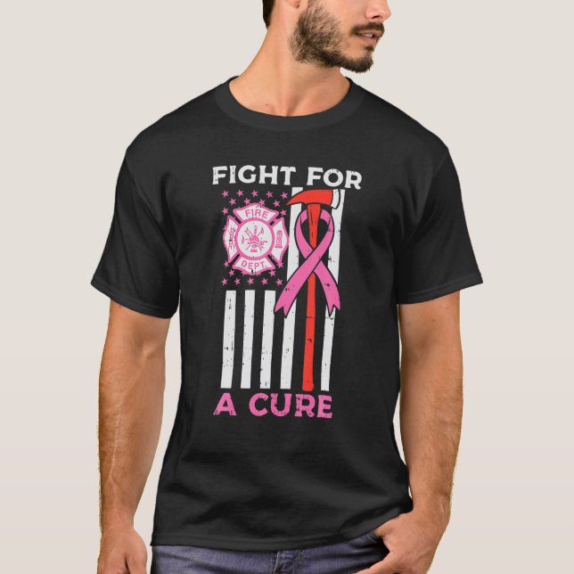 Camiseta Bombeiro Lutam Por Um Cancer De Bandeira Dos EUA (Frente)