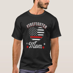 Camiseta Bombeiro Mãe Vintage US Flag Heart Fi