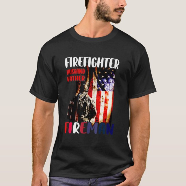 Camiseta Bombeiro Marido Padre Fireman Bandeira Americana (Frente)