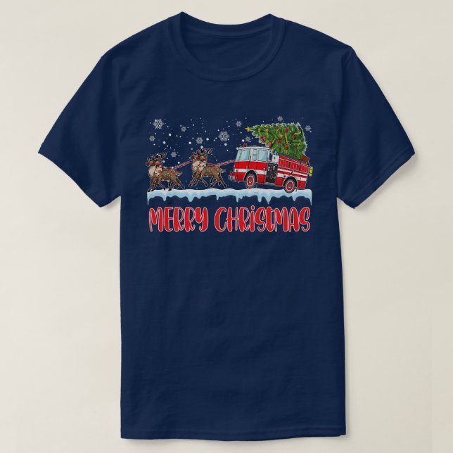 Camiseta Bombeiro Natal Pajama Merry Xmas Tree Firet (Frente do Design)