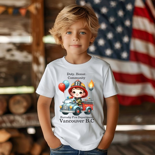 Camiseta Bombeiro num caminhão colorido com balões (Criador carregado)