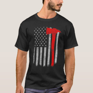 Camiseta Bombeiro Patriótico, Bombeiro Americano Flag Ax Re