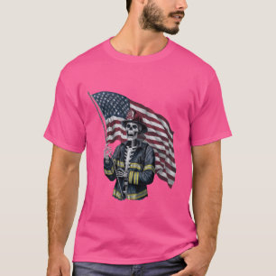 Camiseta Bombeiro Patriótico do Esqueleto 4 de julho Améric