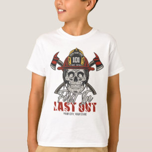 Camiseta Bombeiro Personalizado NOME Primeiro a Entrar Últi