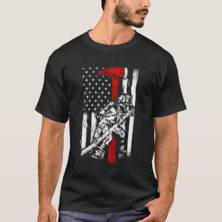 Camiseta Bombeiro Red Ax Distante Fire American Flag