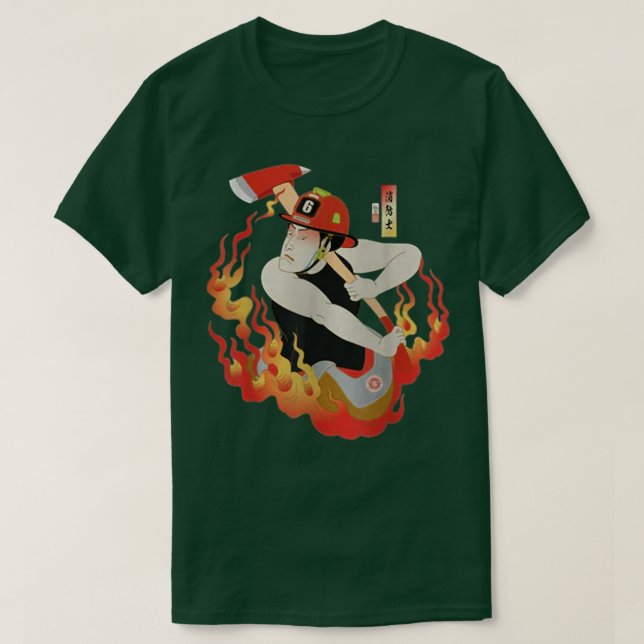Camiseta Bombeiro Samurai Bombeiro Ukiyoe Guerreiro Japonês (Frente do Design)