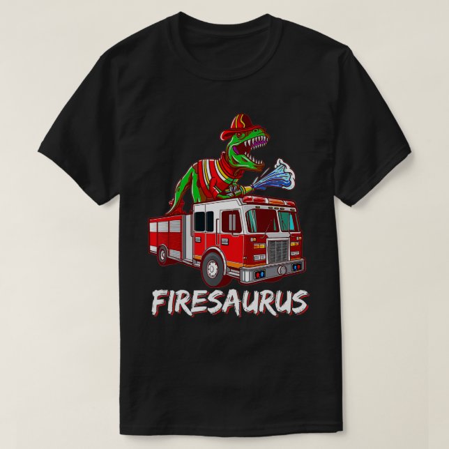 Camiseta Bombeiro Saurus Firecaminhão Firecaminhão Dinossau (Frente do Design)