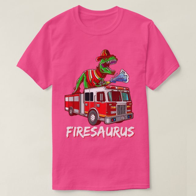 Camiseta Bombeiro Saurus Firecaminhão Firecaminhão Dinossau (Frente do Design)