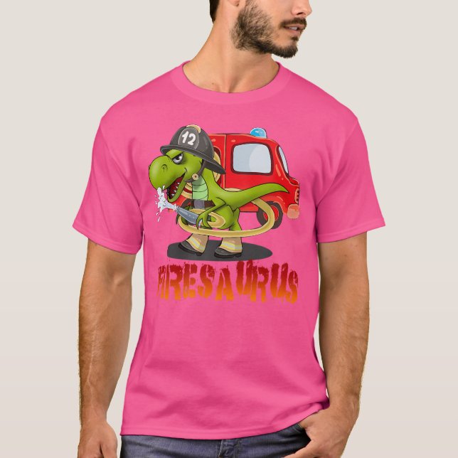 Camiseta Bombeiro Saurus Firecaminhão Firecaminhão Dinossau (Frente)