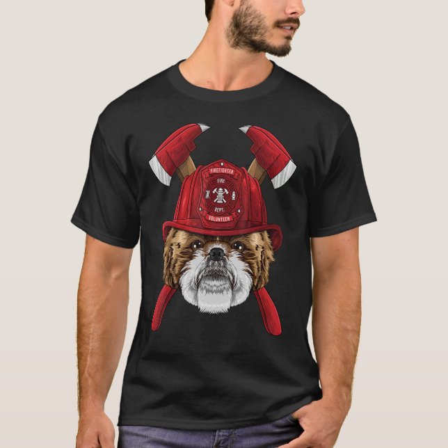 Camiseta Bombeiro Shih Tzu Fireman Boys Proteção a Bombeiro (Frente)