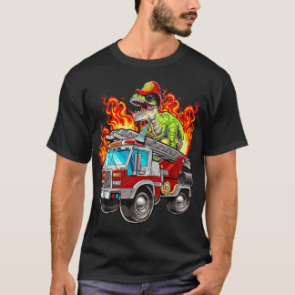 Camiseta Bombeiro T Rex Dinossaur Firefighter Hat e Firetru