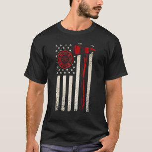 Camiseta Bombeiro Thin Red Ax American Flag Patriot