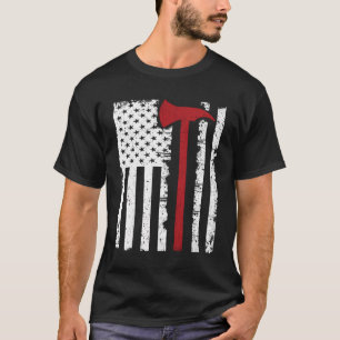 Camiseta Bombeiro Thin Red Line Ax American Flag T-Shir