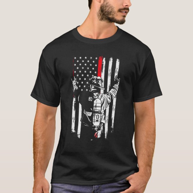 Camiseta Bombeiro Thin Red Line Us American Flag Patriot (Frente)