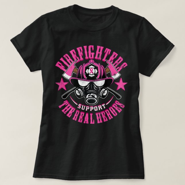 Camiseta Bombeiros de bombeiro Cancer de mama Real H (Frente do Design)