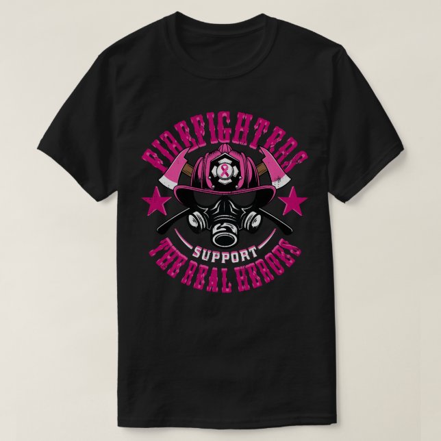 Camiseta Bombeiros de Cancer de mama Suporte a Bombeiros Re (Frente do Design)