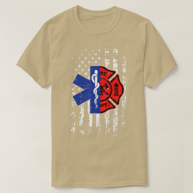 Camiseta Bombeiros EMT Bombeiro Bombeiro EMT American Fla (Frente do Design)