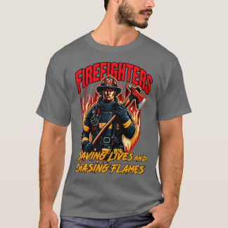 Camiseta Bombeiros salvando vidas e perseguindo chamas