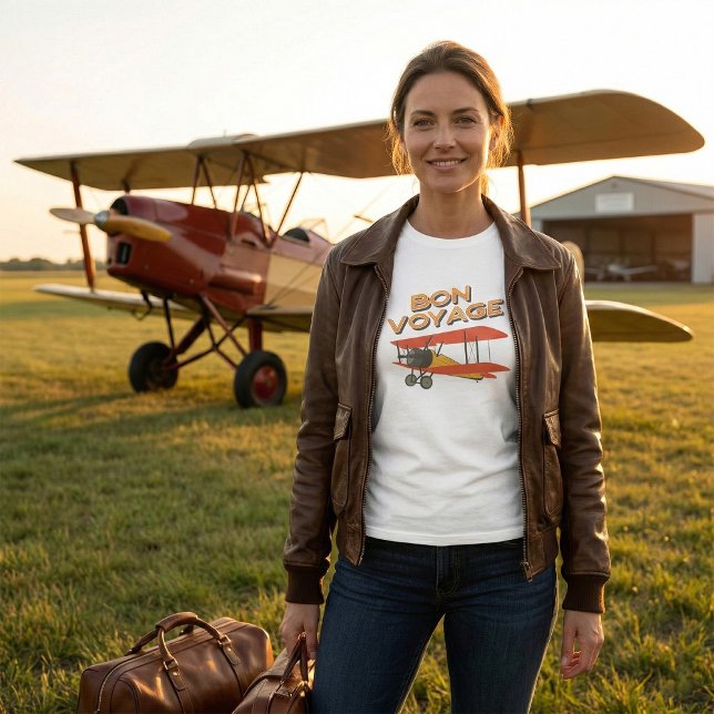 Camiseta Bon Voyage Biplane Vintage Avião (Criador carregado)