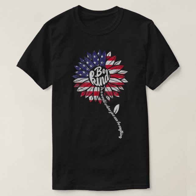 Camiseta Bondade Girassol EUA Bandeira 4 de julho Patriótic (Frente do Design)
