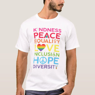 Camiseta Bondade Igualdade de paz Inclusão de amor Fígado