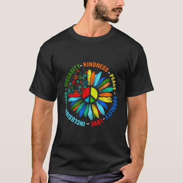 Camiseta Bondade Igualdade de paz Inclusão de amor Fígados  (Frente)