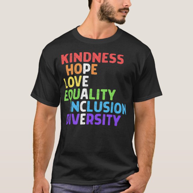Camiseta Bondade Igualdade de Paz Inclusão Diversidade Huma (Frente)