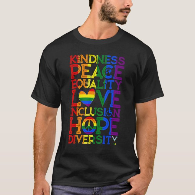 Camiseta Bondade Igualdade de Paz Inclusão Diversidade Huma (Frente)