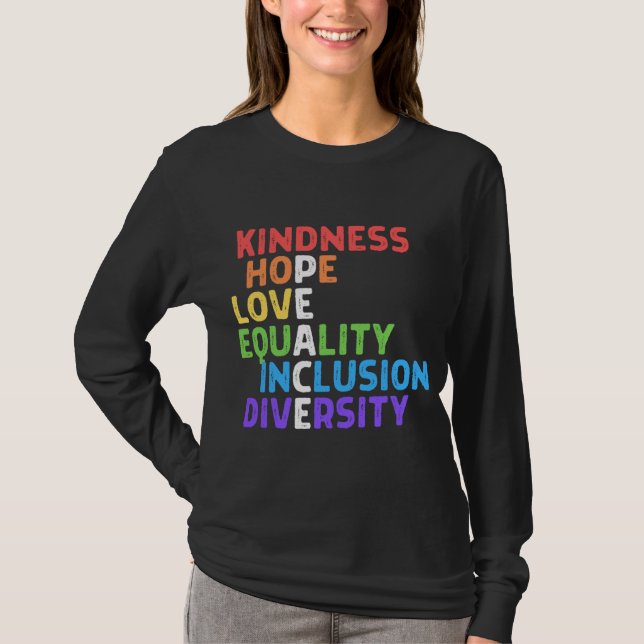 Camiseta Bondade Igualdade de Paz Inclusão Diversidade Huma (Frente)