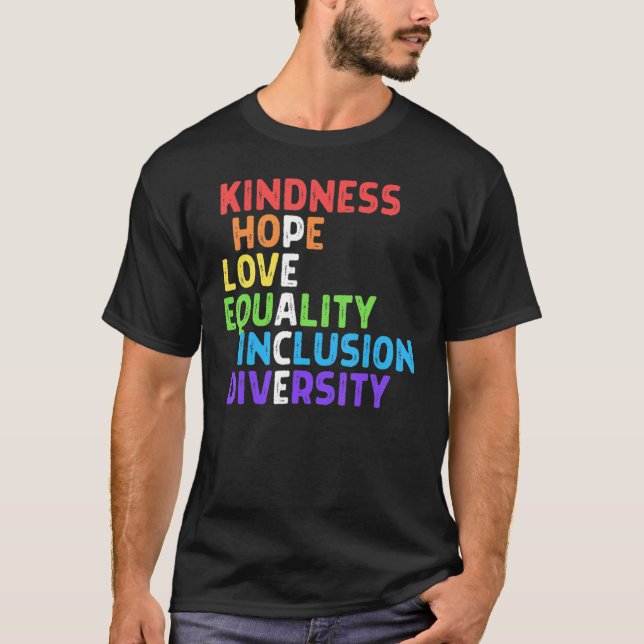 Camiseta Bondade Igualdade de Paz Inclusão Diversidade Huma (Frente)