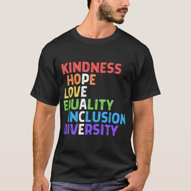 Camiseta Bondade Igualdade de Paz Inclusão Diversidade Huma (Frente)