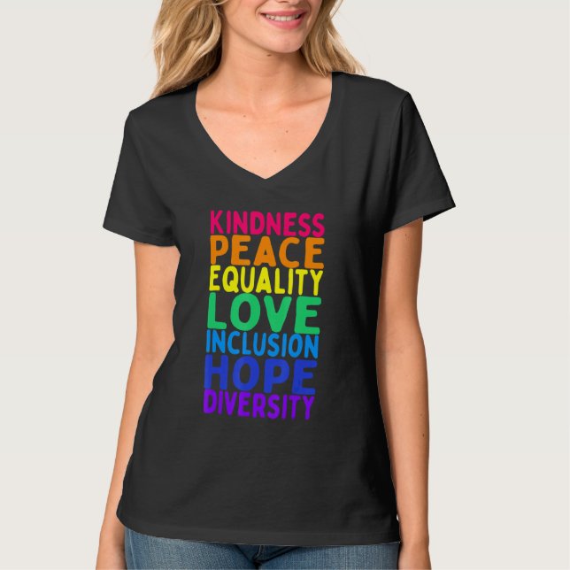 Camiseta Bondade Igualdade de Paz Inclusão Diversidade Huma (Frente)
