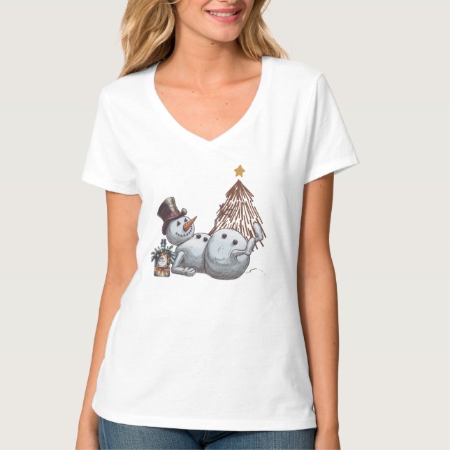 Camiseta Bondeco de neve bêbado com uma garrafa de uísque. (Frente)