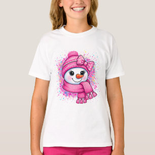 Camiseta Boné de Arco de Neve Rosa Fofo Natal Pintura Splat